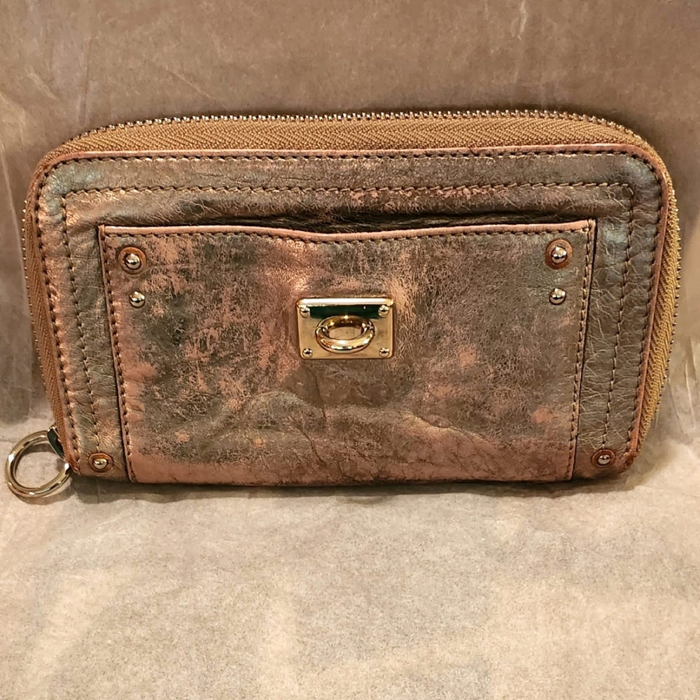 Chloe` Paddington Long Zip Leather Wallet Gold 7.5" X 4"